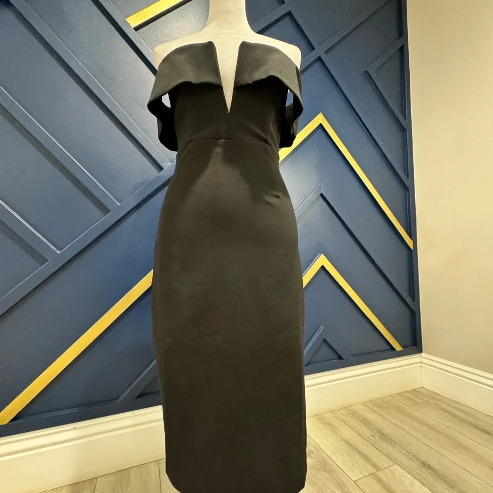 Bardot off shoulder deep V LBD - Picture 3 of 7
